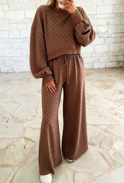 Women’s Cocoa and Powder Blue dot sets (RTS)
