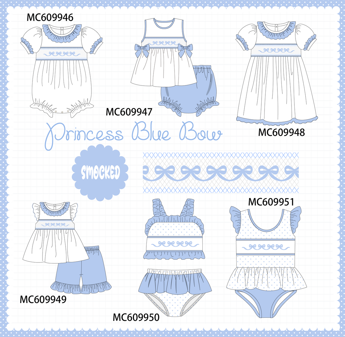 PO37: Blue Bow Smocked Ruffle Collection (ETA March)