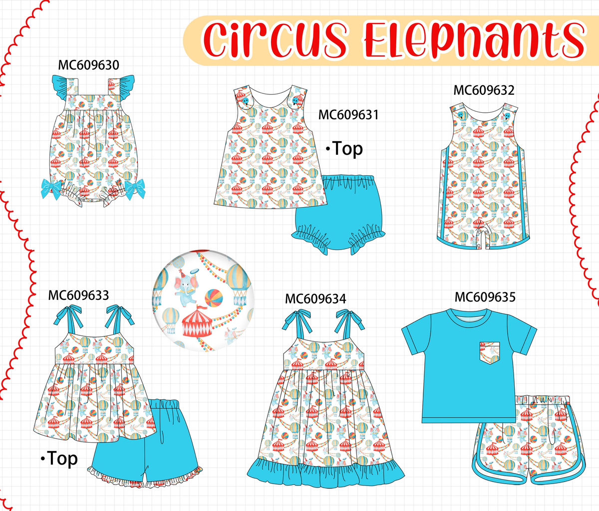PO37: Blue Circus Elephants Print Collection (ETA March)