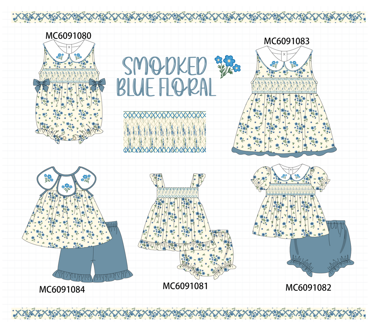 PO37: Blue Floral Smocked Collection (ETA March)