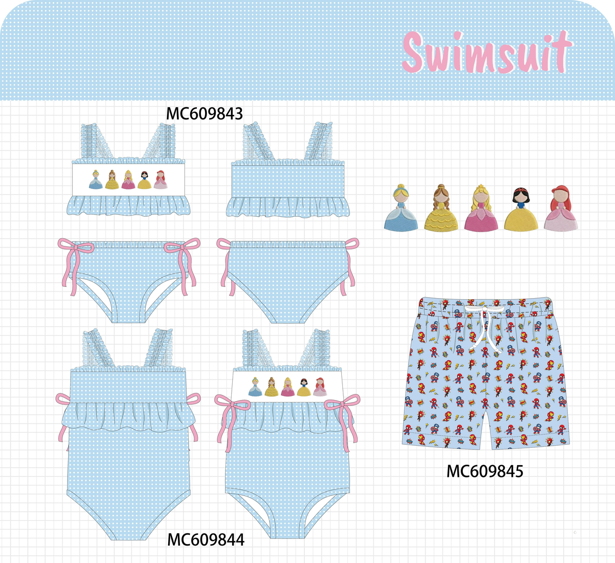 PO37: Blue Princess Embroidery Dot Swimsuit Collection (ETA March)