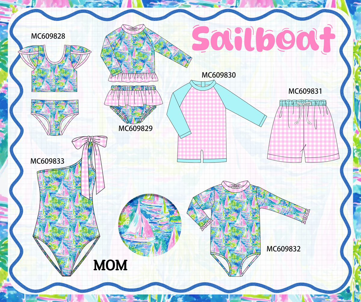 PO37: Blue Sailboat Print Swimsuit Collection (ETA March)