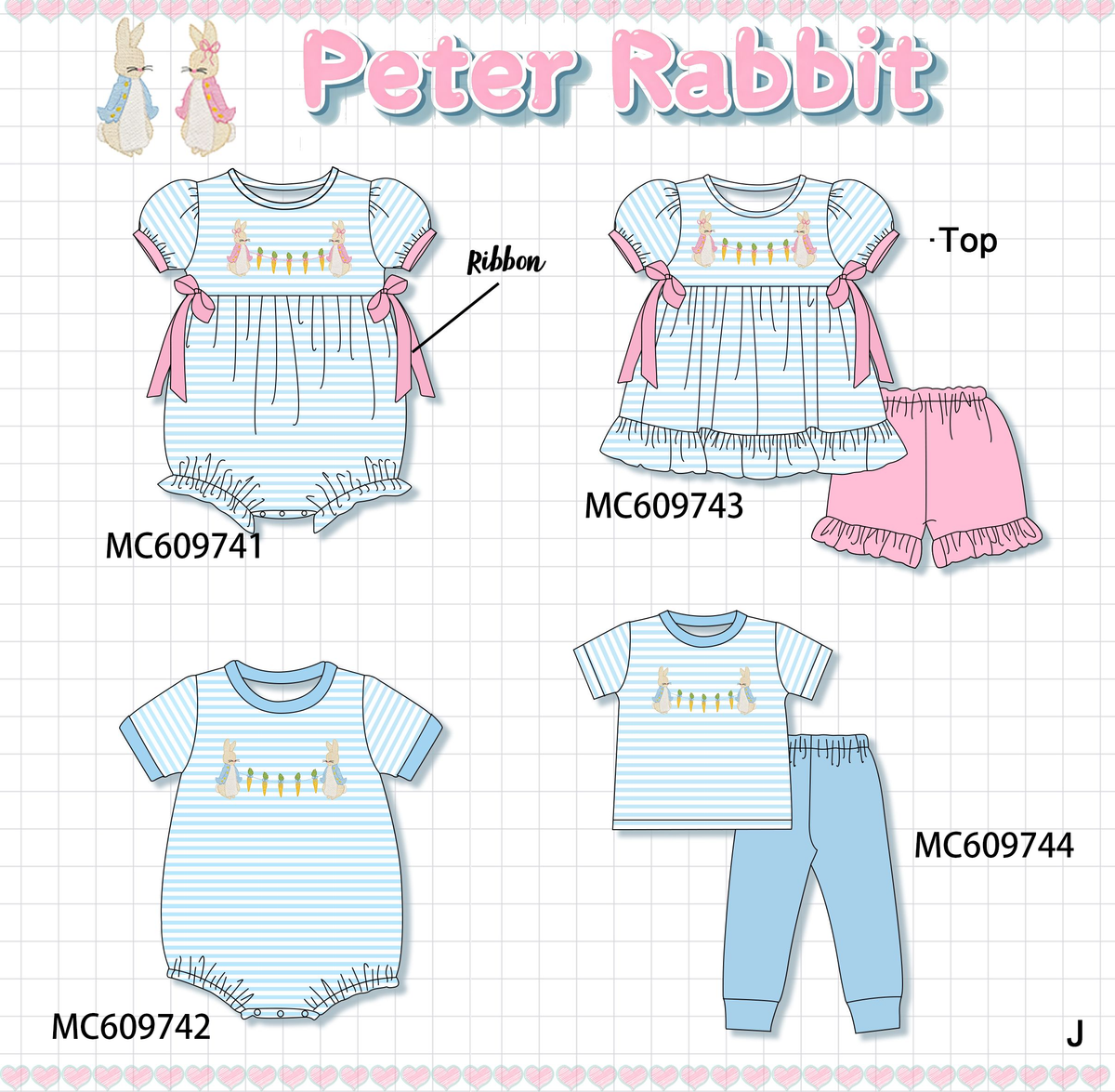 PO37: Blue Stripe Bunny Carrot Embroidery Collection (ETA March)