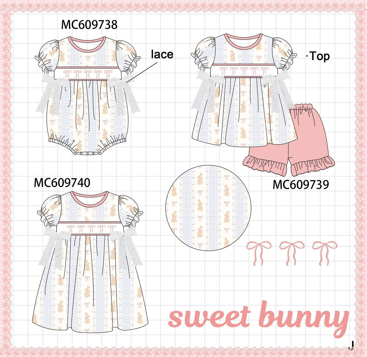 PO37: Coral Bow Embroidery Lace Bow Collection (ETA March)