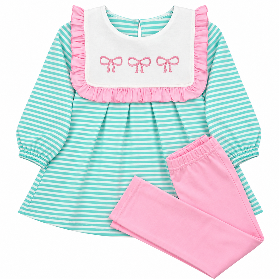 Pretty in Pink Bow & Stripe Pant Set (RTS)