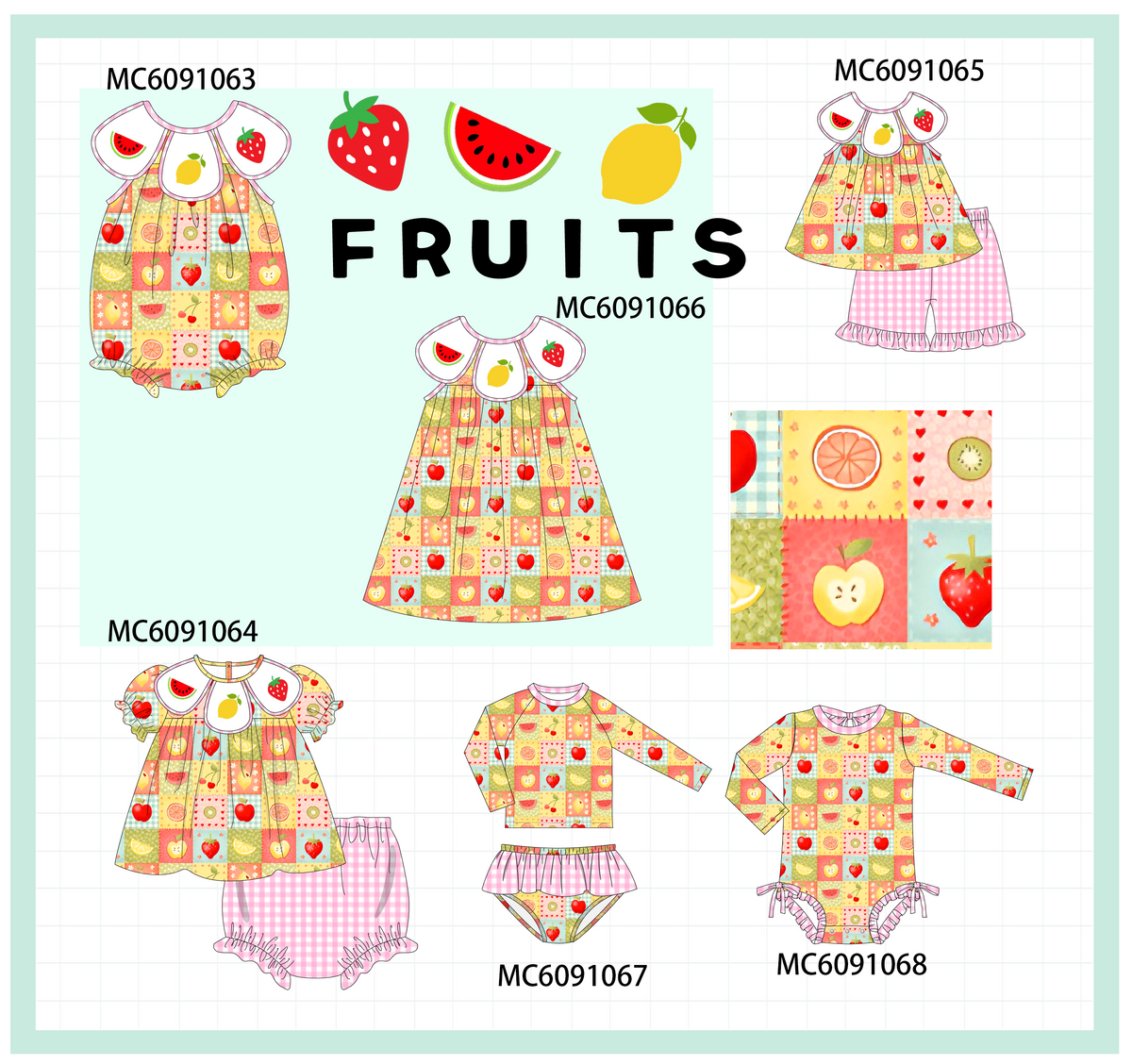 PO37: Fruits Embroidery Checkered Collection (ETA March)