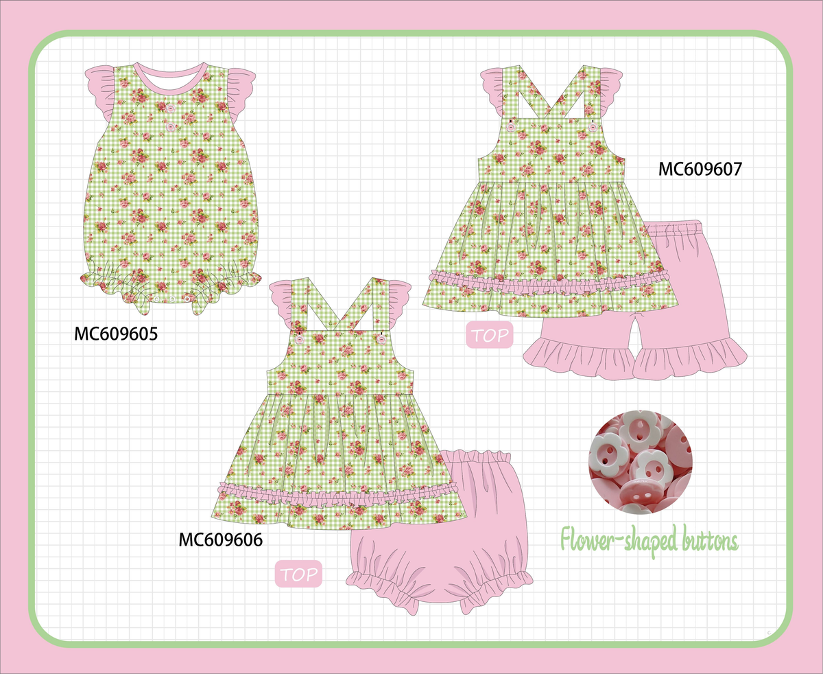 PO37: Green Floral Gingham Ruffle Collection (ETA March)