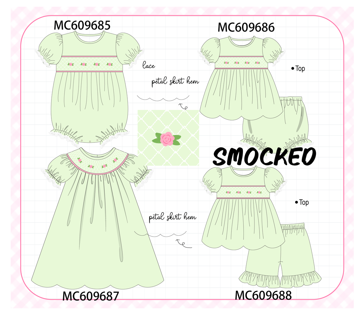 PO37: Green Floral Smocked Lace Collection (ETA March)