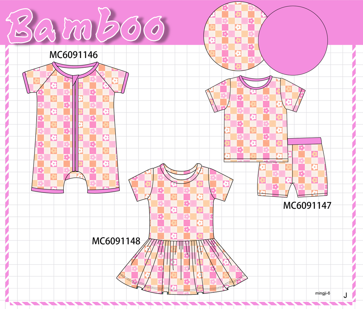 PO37: Hot Pink Floral Checkered Bamboo Collection (ETA March)