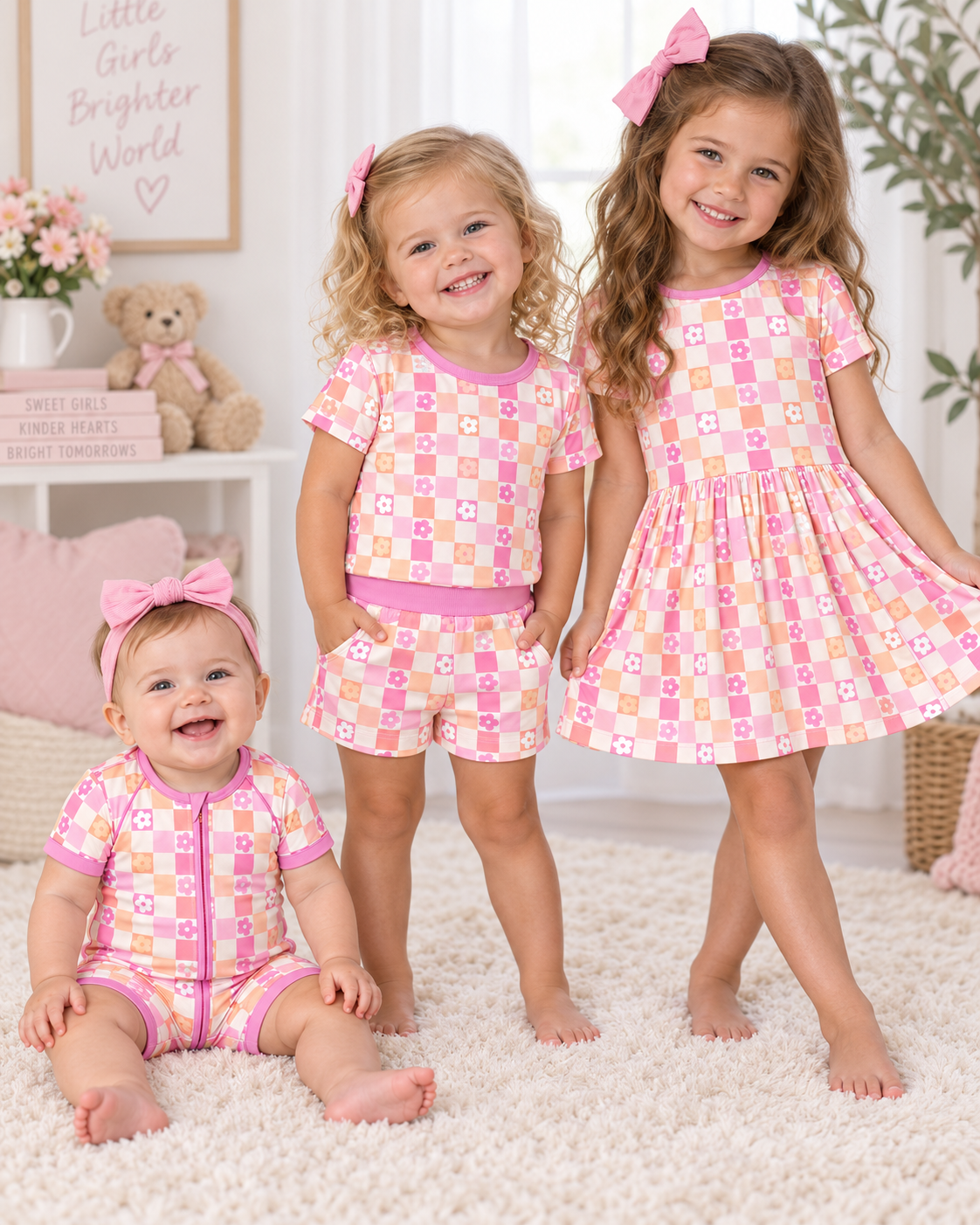 PO37: Hot Pink Floral Checkered Bamboo Collection (ETA March)