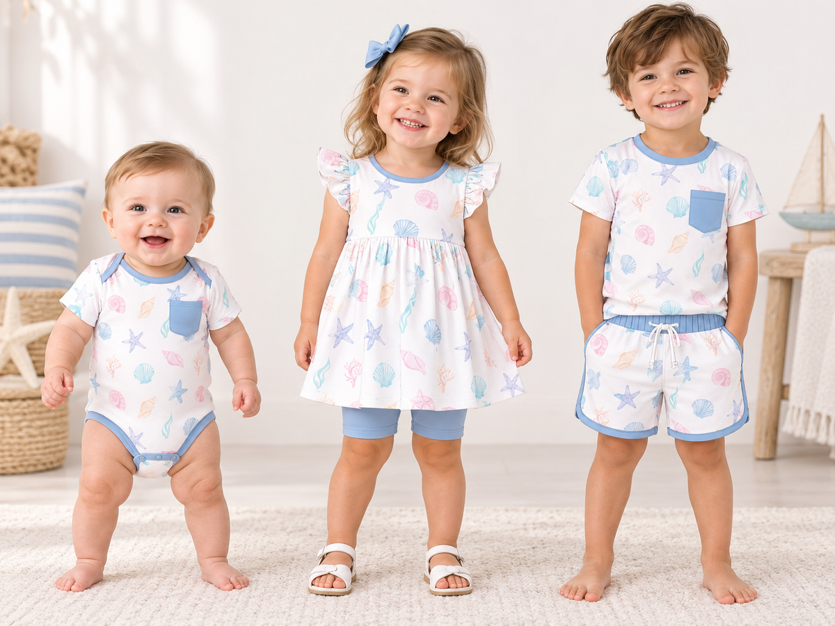 PO37: Blue Starfish Shell Print Bamboo Collection (ETA March)