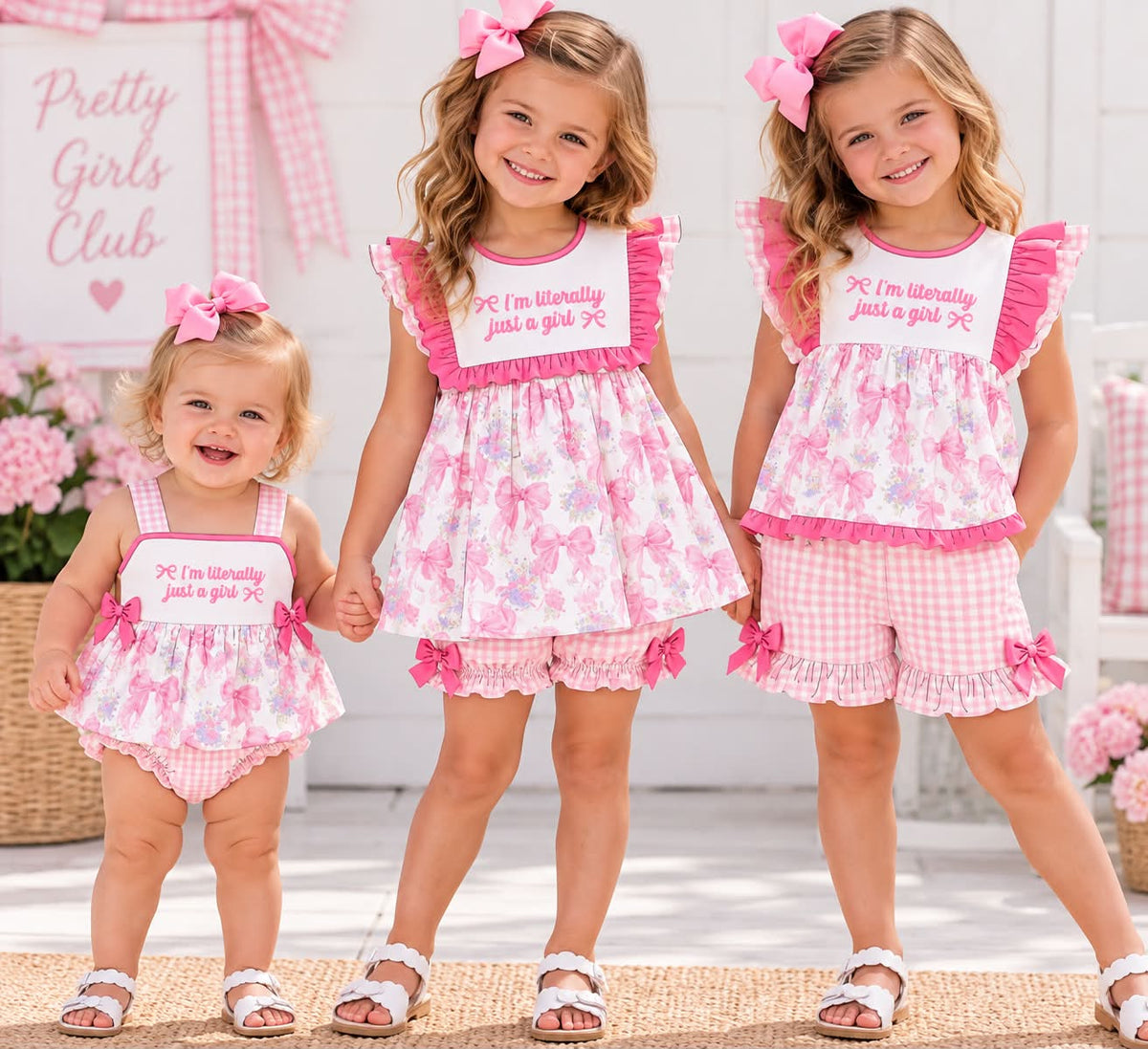 PO37: Pink Bow Print Embroidery Ruffle Gingham Collection (ETA March)