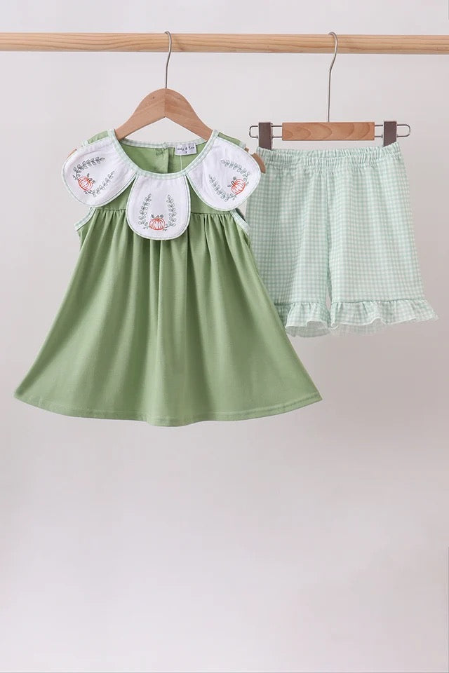 Green Embroidered Ruffle Short Set (RTS)