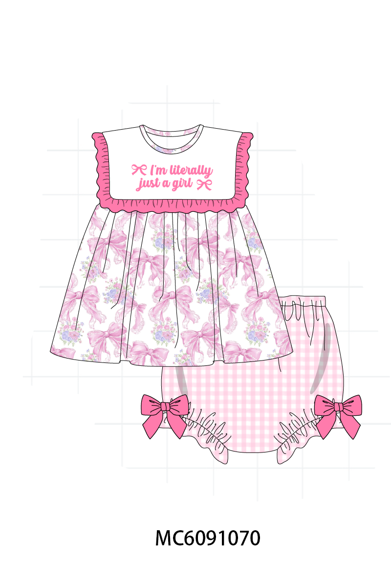 PO37: Pink Bow Print Embroidery Ruffle Gingham Collection (ETA March)