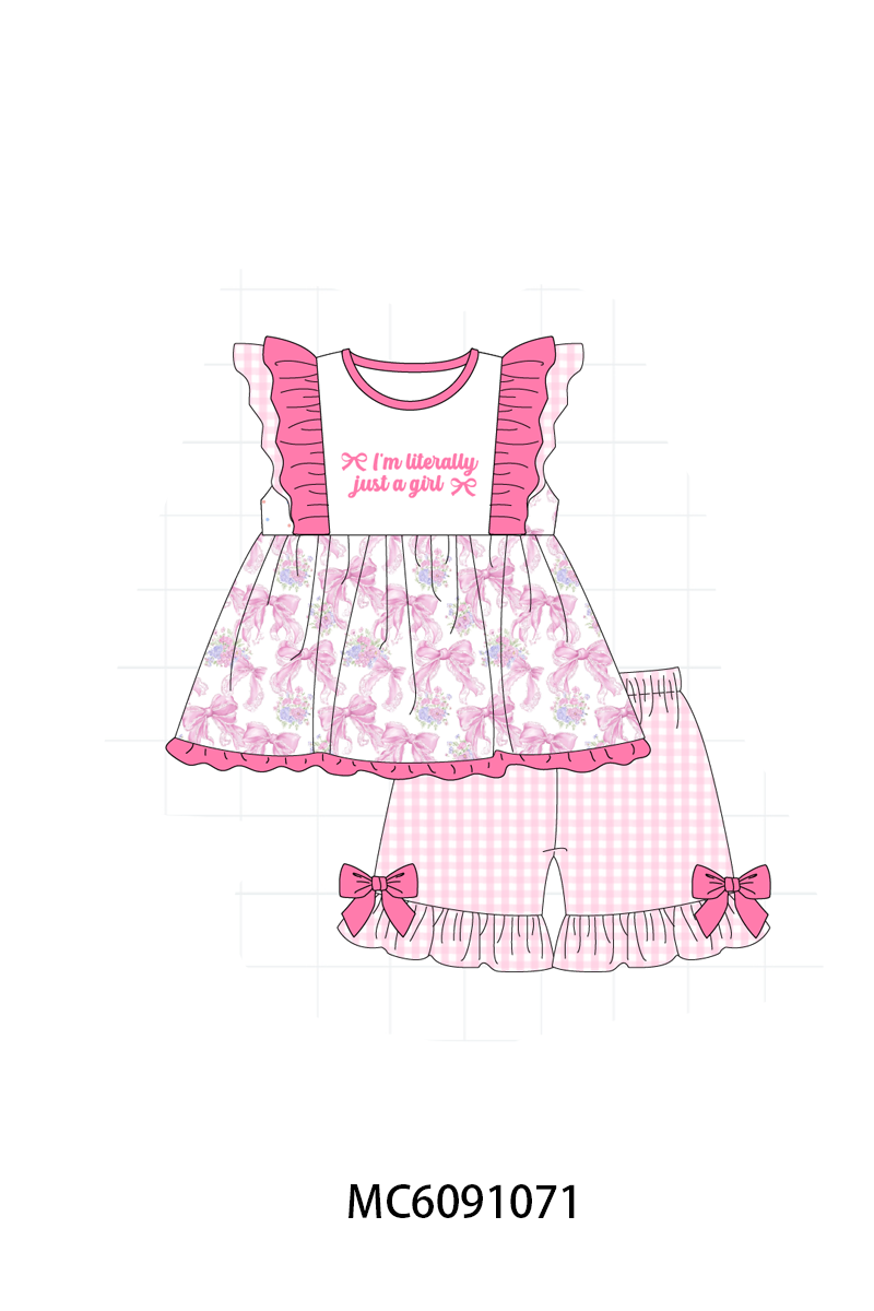 PO37: Pink Bow Print Embroidery Ruffle Gingham Collection (ETA March)