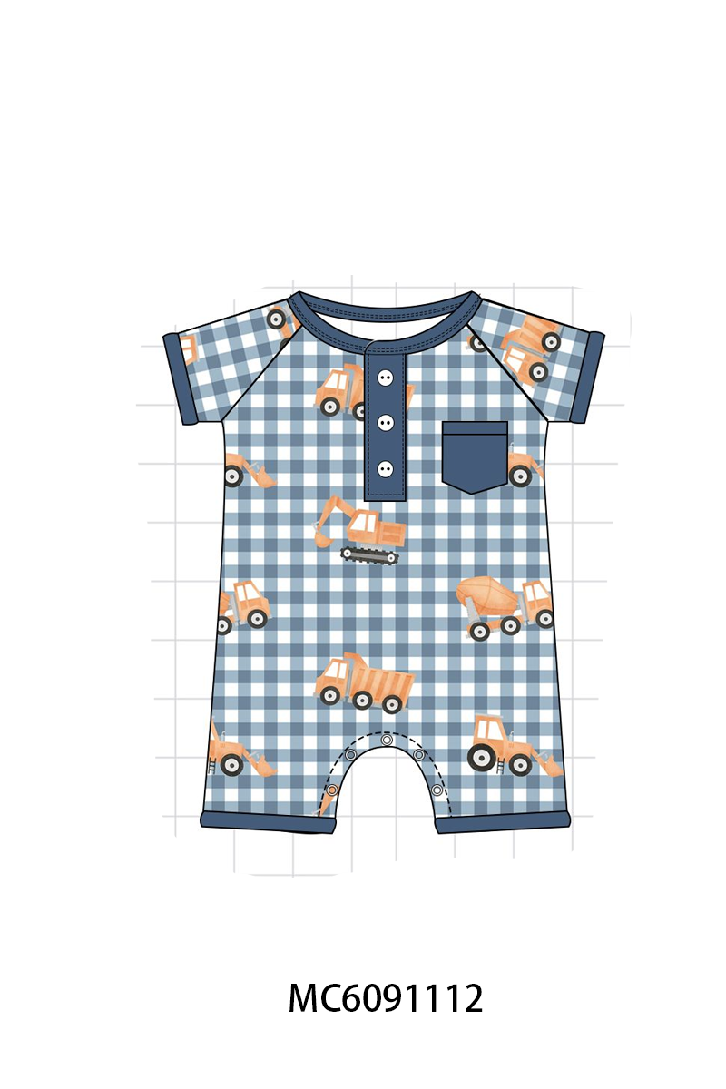 PO37: Blue Excavator Gingham Bamboo Collection (ETA March)