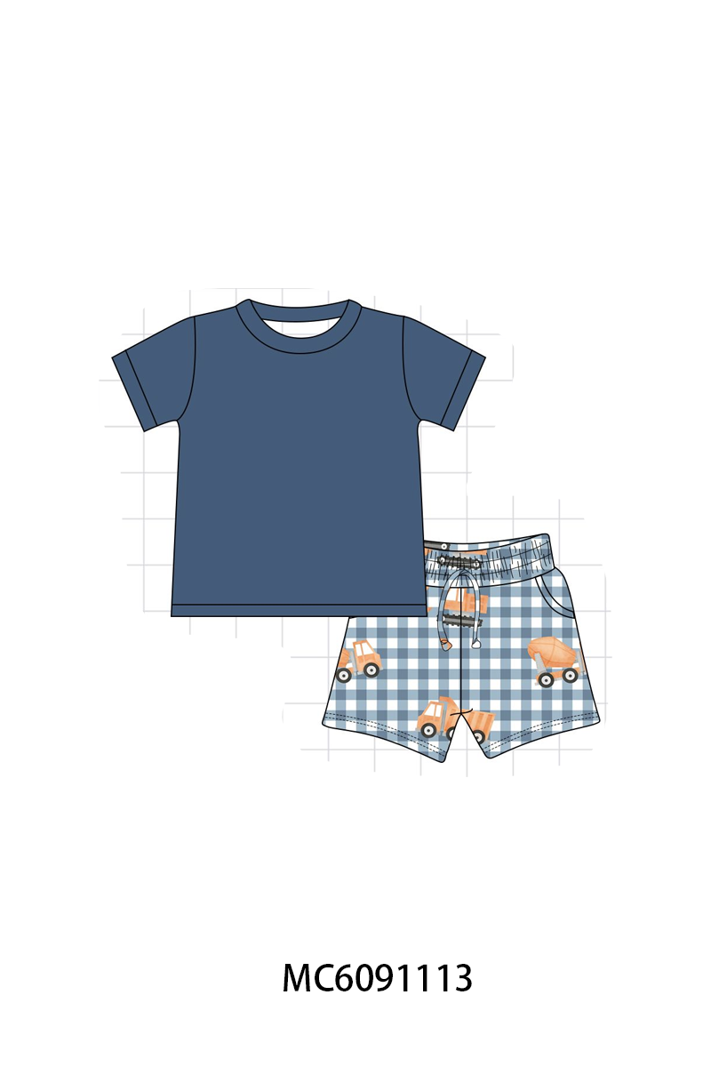 PO37: Blue Excavator Gingham Bamboo Collection (ETA March)