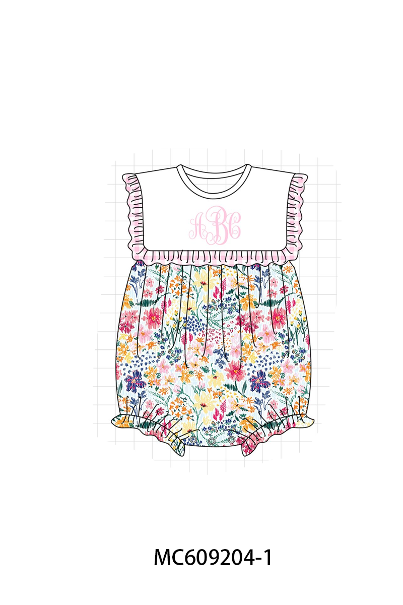 PO36.5 Pink Meadow Floral Monogram Embroidery Ruffle Collection (ETA March)