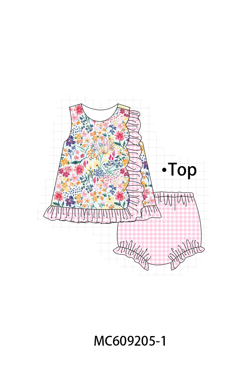 PO36.5 Pink Meadow Floral Monogram Embroidery Ruffle Collection (ETA March)