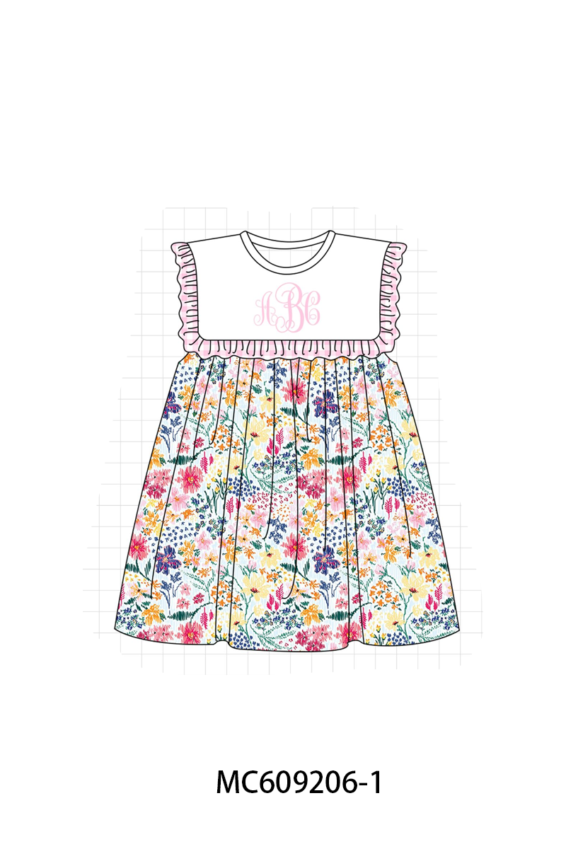 PO36.5 Pink Meadow Floral Monogram Embroidery Ruffle Collection (ETA March)