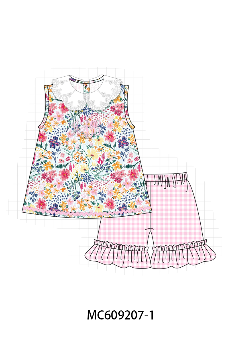PO36.5 Pink Meadow Floral Monogram Embroidery Ruffle Collection (ETA March)