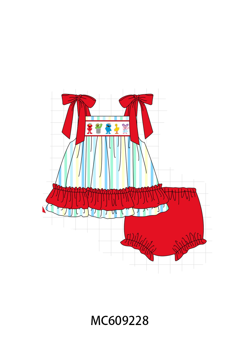 PO36.5 Red&blue Stripe Sesame Street Embroidery Ruffle Collection (ETA March)