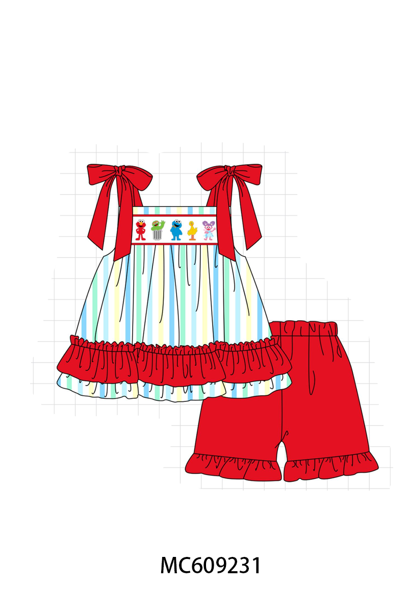 PO36.5 Red&blue Stripe Sesame Street Embroidery Ruffle Collection (ETA March)