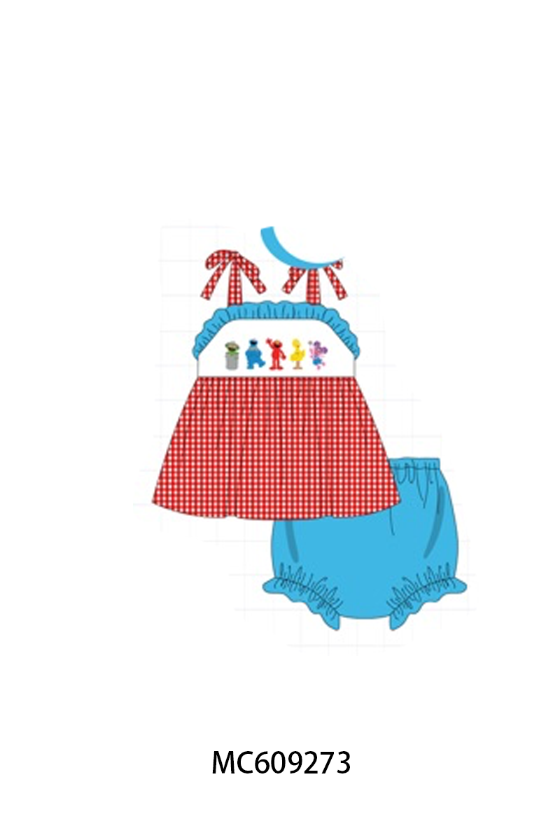 PO36.5 Red&blue Sesame Street Embroidery Gingham Collection (ETA March)