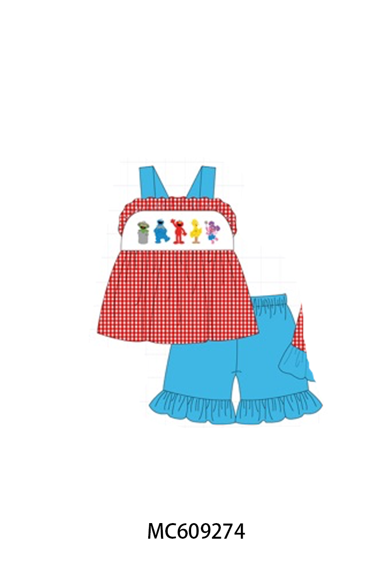 PO36.5 Red&blue Sesame Street Embroidery Gingham Collection (ETA March)