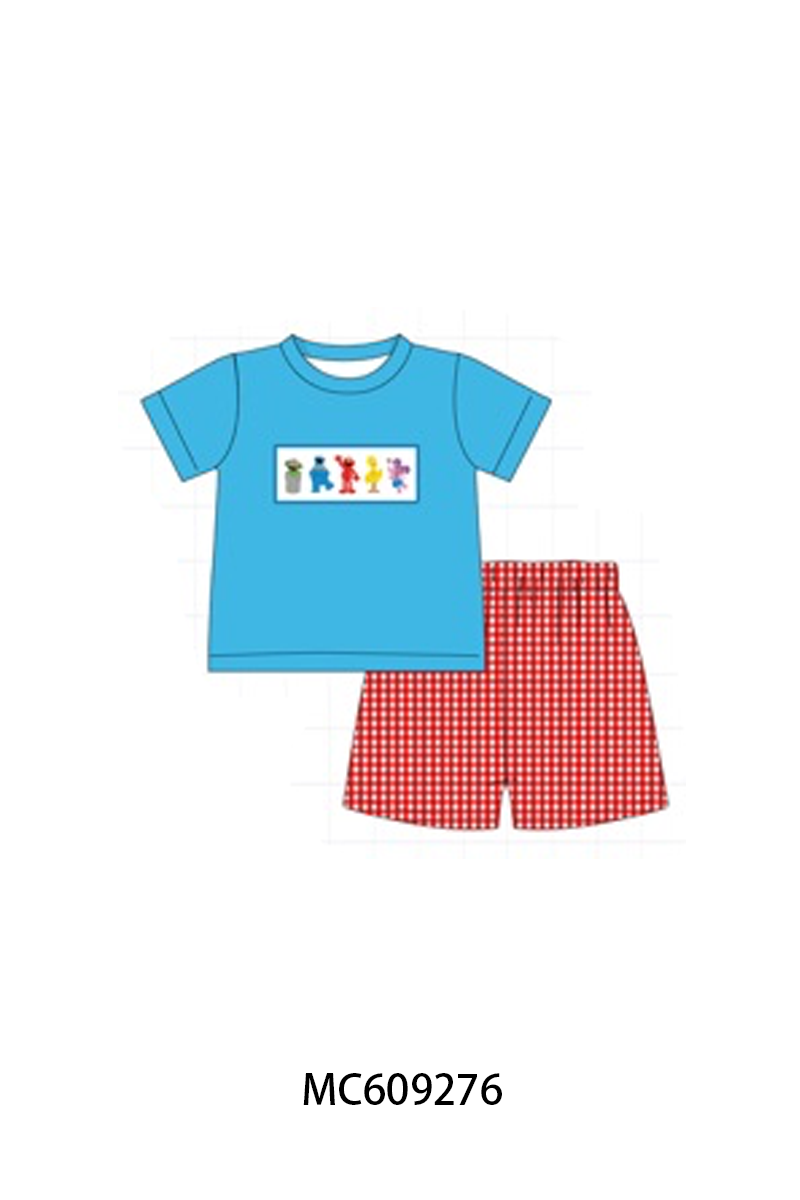 PO36.5 Red&blue Sesame Street Embroidery Gingham Collection (ETA March)