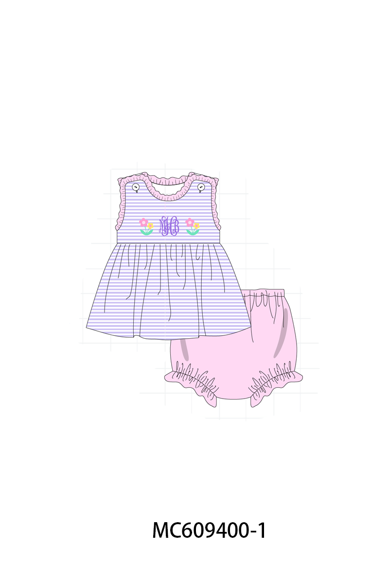 PO36.5 Purple Stripe Floral Monogram Embroidery Collection (ETA March)
