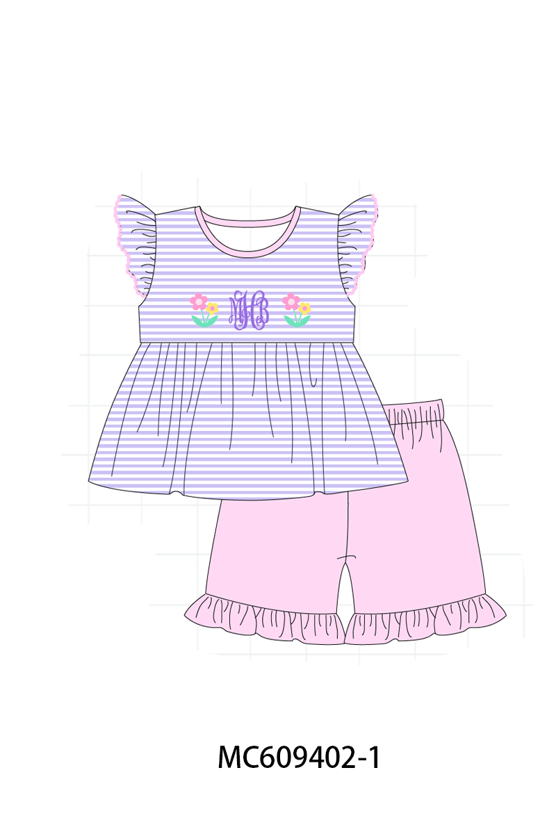PO36.5 Purple Stripe Floral Monogram Embroidery Collection (ETA March)
