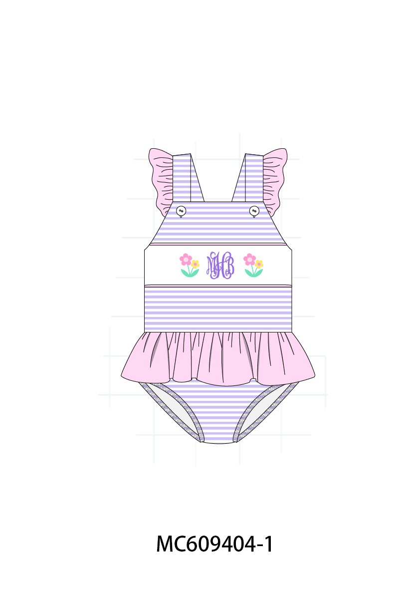 PO36.5 Purple Stripe Floral Monogram Embroidery Collection (ETA March)