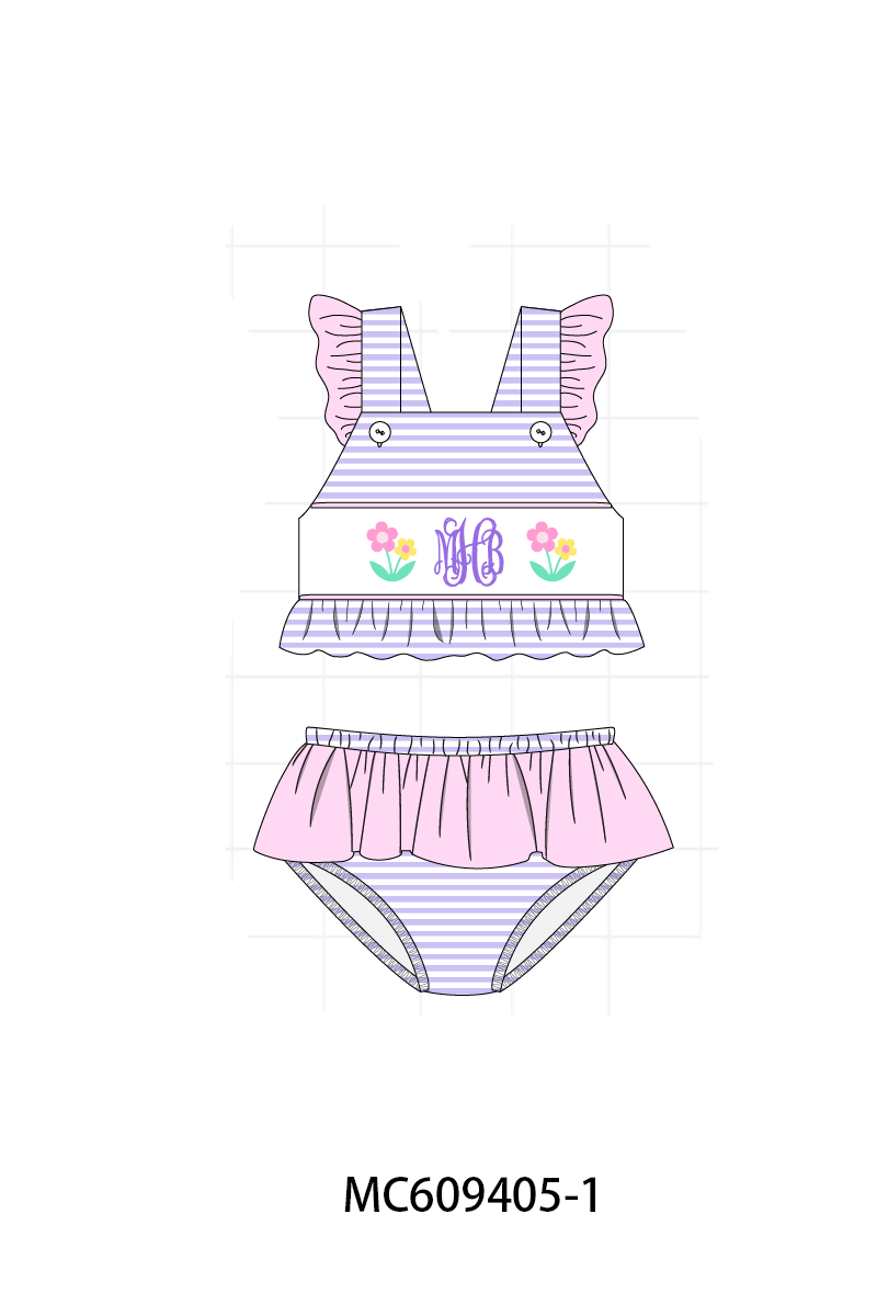 PO36.5 Purple Stripe Floral Monogram Embroidery Collection (ETA March)