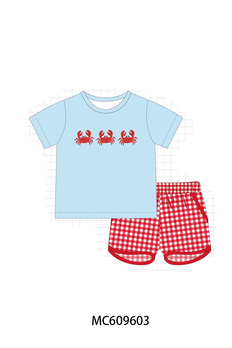 PO37: Pink&Blue Crab Embroidery Gingham Collection (ETA March)
