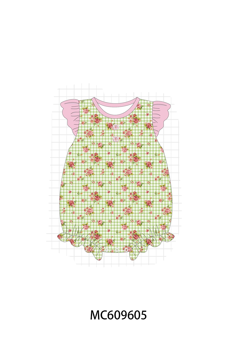 PO37: Green Floral Gingham Ruffle Collection (ETA March)