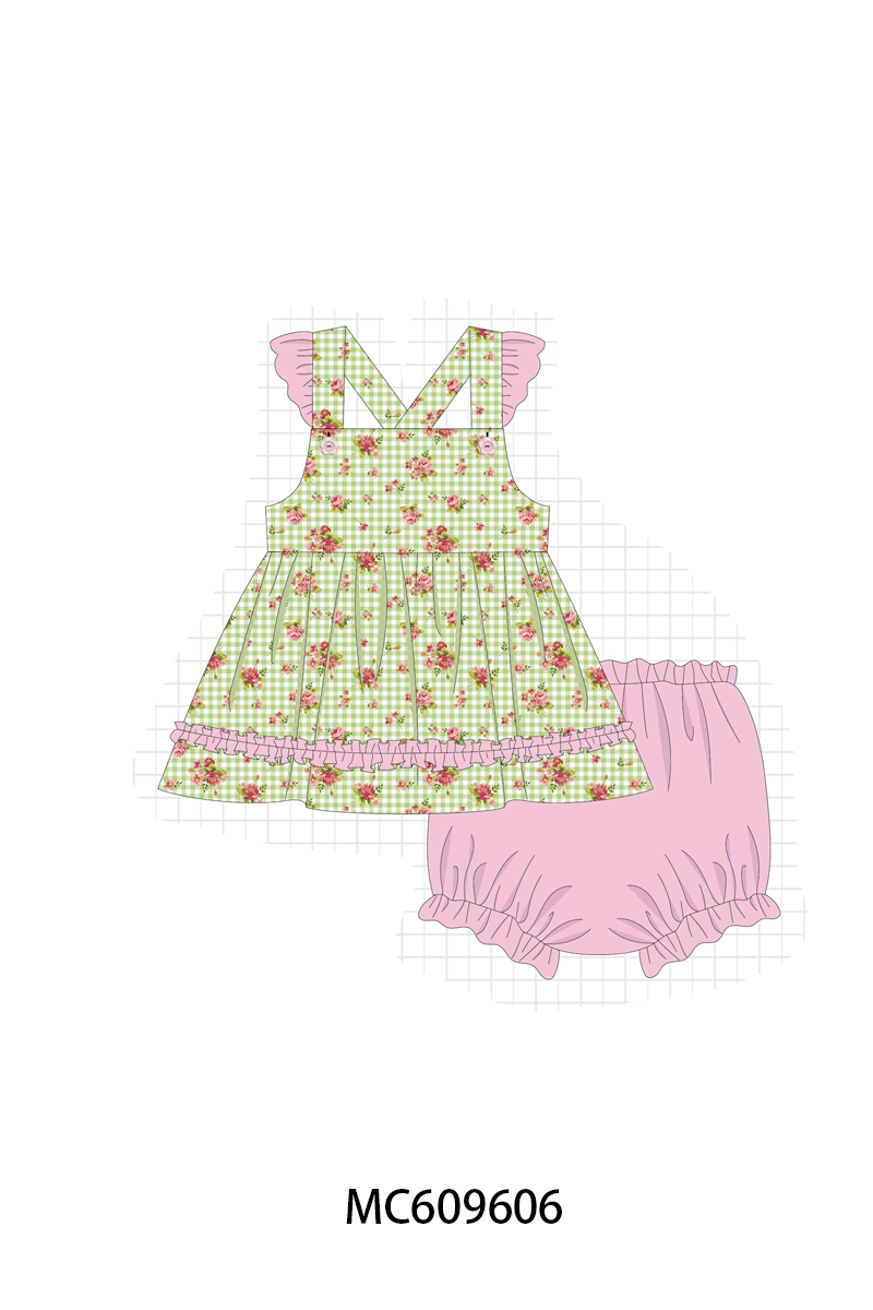 PO37: Green Floral Gingham Ruffle Collection (ETA March)