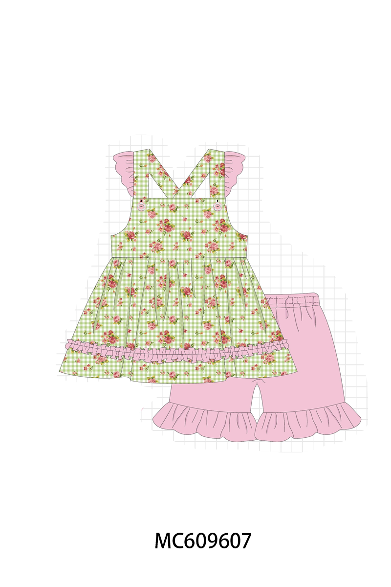 PO37: Green Floral Gingham Ruffle Collection (ETA March)