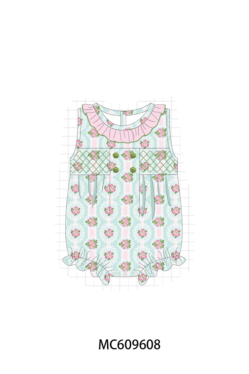 PO37: Pink&Green Floral Smocked Ruffle Collection (ETA March)