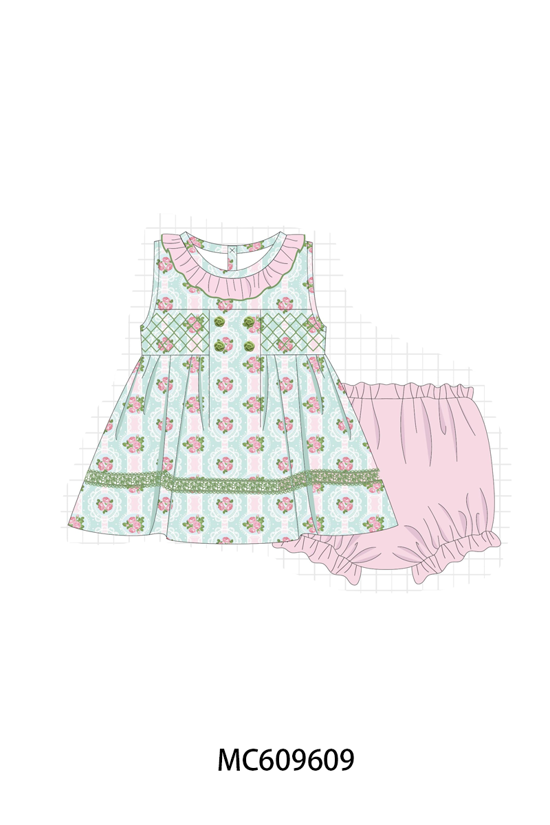 PO37: Pink&Green Floral Smocked Ruffle Collection (ETA March)