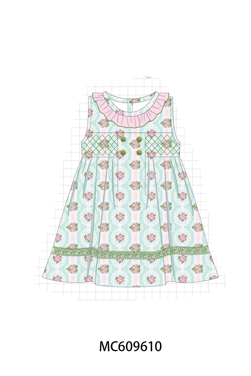 PO37: Pink&Green Floral Smocked Ruffle Collection (ETA March)