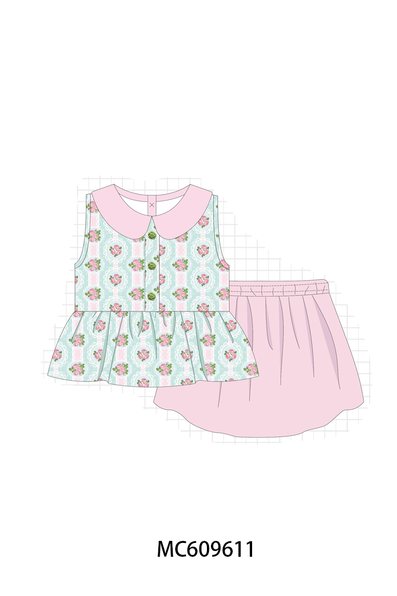 PO37: Pink&Green Floral Smocked Ruffle Collection (ETA March)