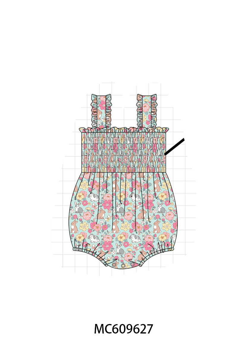 PO37: Pink Floral Bunny Print Smocked Collection (ETA March)