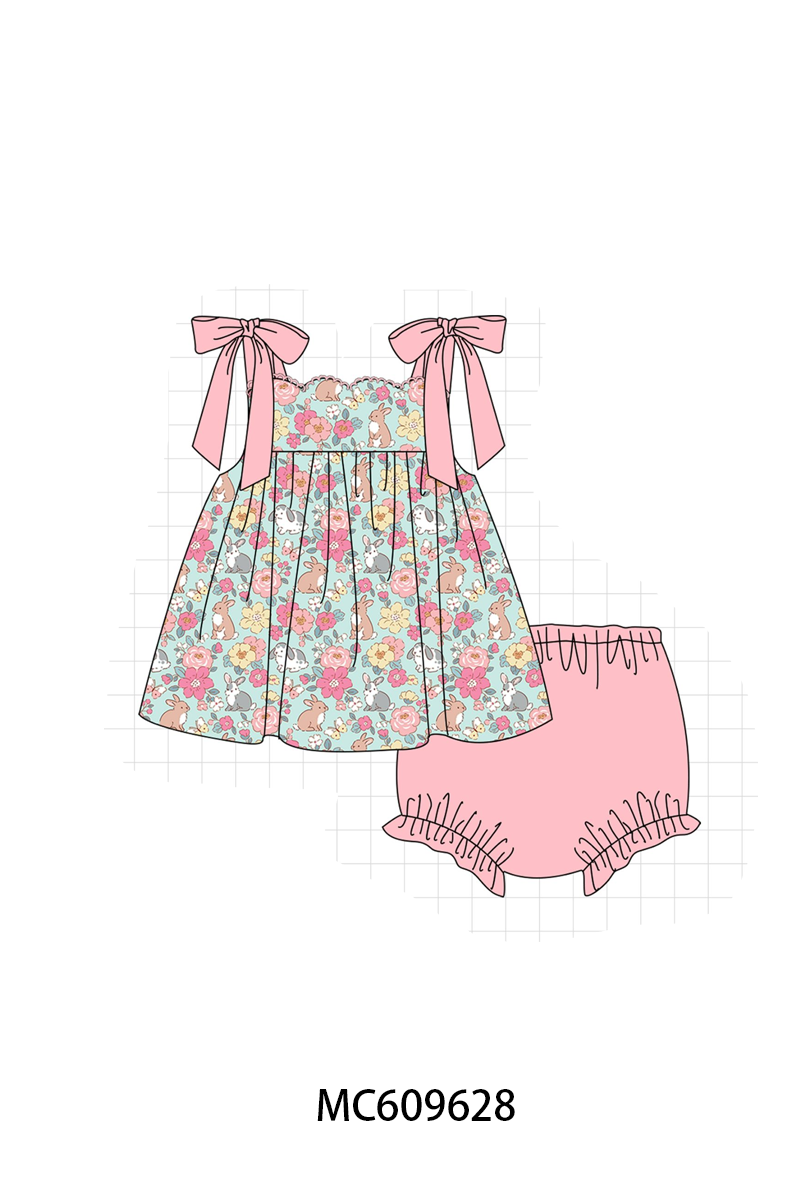 PO37: Pink Floral Bunny Print Smocked Collection (ETA March)