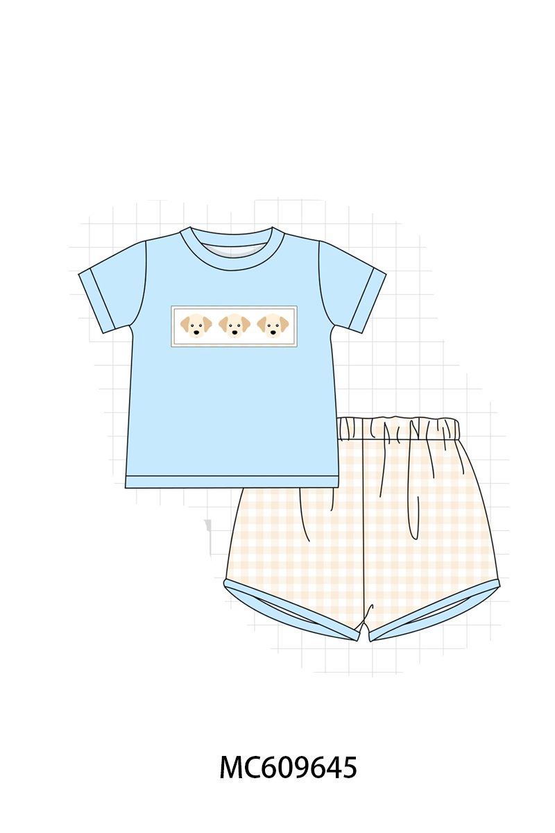 PO37: Pink&Blue Puppy Embroidery Gingham Collection (ETA March)