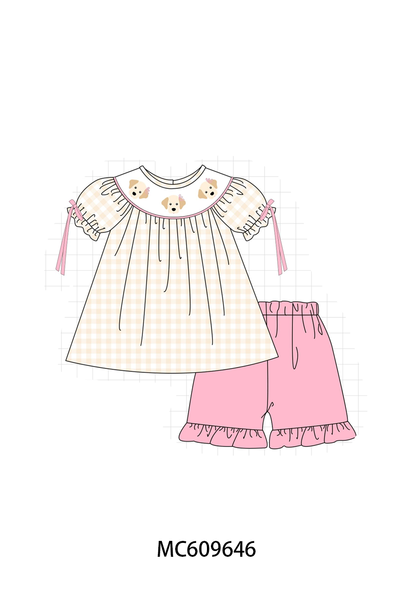 PO37: Pink&Blue Puppy Embroidery Gingham Collection (ETA March)