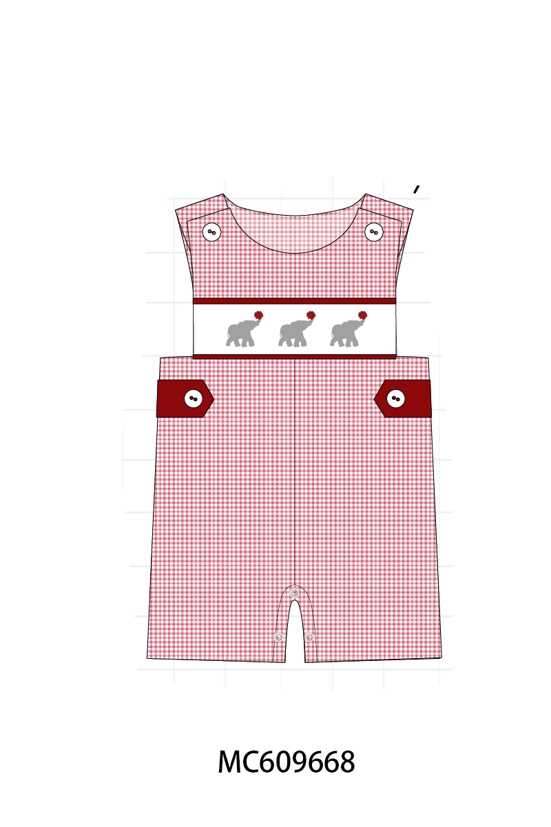PO37: Red Alabama Elephant Embroidery Gingham Collection (ETA March)