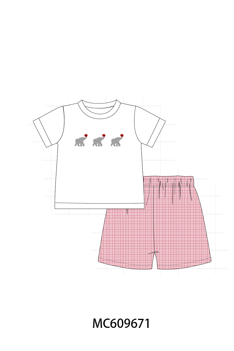 PO37: Red Alabama Elephant Embroidery Gingham Collection (ETA March)