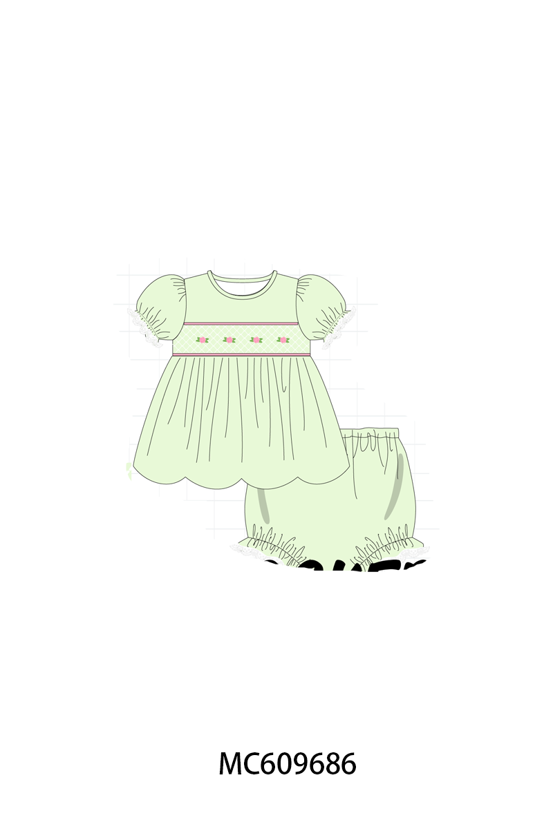 PO37: Green Floral Smocked Lace Collection (ETA March)