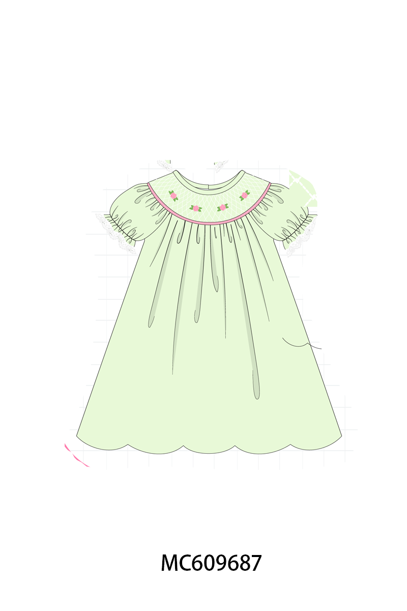 PO37: Green Floral Smocked Lace Collection (ETA March)